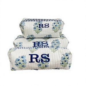 Cotton quilted makeup bag set floral print cosmetic pouch organizer travel <b>toiletry</b> bag handmade fabric <b>storage</b> case for Gifts - Product Image 1