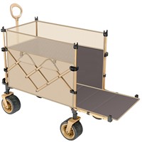 Chariot de camping pliable portable avec plateau réglable en hauteur, quatre roues, grande capacité, chariot pliant OEM