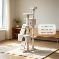 Arbre à chat multi-niveaux beige, poteaux à gratter en sisal, condos et rampes en peluche, jouets suspendus, mobilier de jeu d'intérieur pour chatons