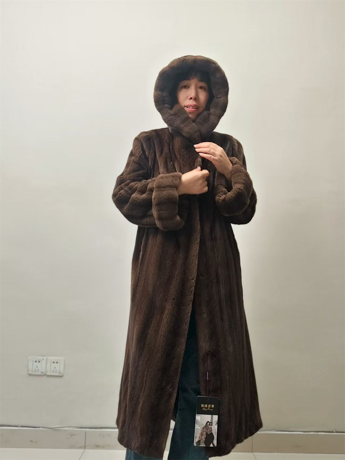 Brown Natural Mink Coat with Hood Full Length Sheared Vintage