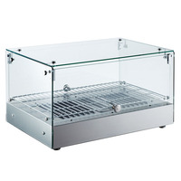 Vitrine de présentation 25L en acier inoxydable avec éclairage LED, étanche, pour aliments chauds, avec porte vitrée incurvée à charnière
