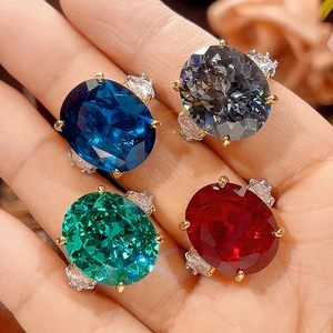 เครื่องประดับคุณภาพสูง แหวนทองแดงรูปไข่ขนาด 15*18 มม. ประดับเพทายสีดำเทา ดีไซน์โดดเด่นสำหรับผู้หญิง - Product Image 2
