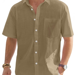 Wholesale Men's Breathable Cotton <b>Linen</b> Beach Shirts Short Sleeve Button Down Casual Vacation <b>Tops</b> - Product Image 1