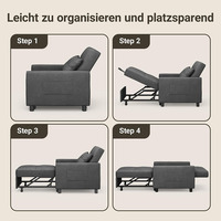 Canapé multifonctionnel convertible 3 en 1, fauteuil-lit simple avec dossier réglable