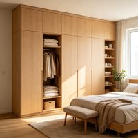Armoire moderne minimaliste en chêne avec miroir de maquillage à cadre doré, étagères ouvertes, tiroirs, multifonctionnelle, autoportante pour chambre à coucher