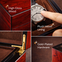 Boîte d'emballage haut de gamme en bois sculpté sur mesure pour montres et bijoux, avec couvercle à charnière de forme rectangulaire et logo personnalisé
