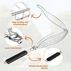 Hochleistungs-Fisch grill korb aus Edelstahl mit abnehmbarem Griff Fisch grill käfig für Lachs gemüse und Meeres früchte - Product Image 3