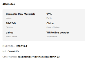 Poudre de nicotinamide de qualité cosmétique, vitamine B3, niacinamide pour le blanchiment et les soins de la peau - Product Image 6