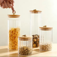 Vente chaude Cuisine Stockage Bocaux En Verre Ensemble Verre Conteneur De Stockage Des Aliments Bocaux Ensemble avec Bambou En Bois Couvercles pour Le Stockage