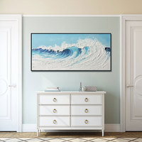 Peinture murale abstraite 3D texturée, faite à la main, moderne, grande, bleue et blanche, vagues océaniques, toile, imperméable, écologique, peinture à l'huile