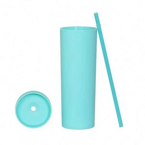 Sans BPA Logo personnalisé 16Oz Gobelet mince mat réutilisable de couleur pastel Double paroi gobelets en plastique acrylique maigre avec paille et couvercle - Product Image 3