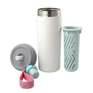 Everich 580ml BPA bicchiere 18/8 in acciaio inossidabile vendita calda tazza da caffè Flora tazza da tè con divisorio per tè e coperchio in paglia - Product Image 3