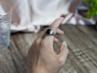 Bague ouverte géométrique rectangulaire en argent sterling 925 avec onyx noir pour homme, bijoux vintage