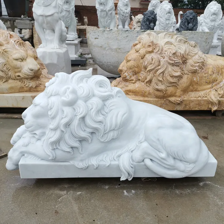 新デザイン大理石ライオン彫刻動物像中国製