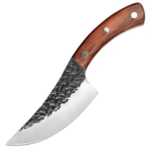 Xingye Custom Logo Full Tang Wood Handle Hammered Kitchen Poultry Deboning Knives 6 Inch Curved Boning Knife