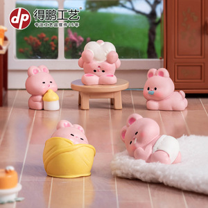 Lindas muñecas de conejito rosa, mini figuras de resina, decoraciones de escritorio para niños de 2 a 4 años, juguete unisex, regalo - Product Image 2