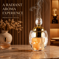 Brûleur d'encens en cristal K9 en forme d'œuf, avec couvercle creux en forme de lune dorée, facettes en nid d'abeille, support d'aromathérapie, luxe, zen, religieux, fait main