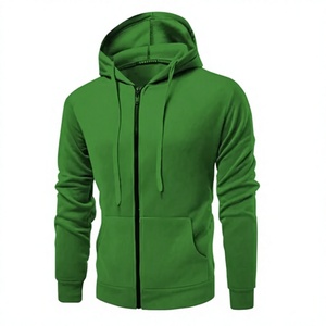 Men's Winter Green <b>Zip</b>-Up Fleece <b>Hoodie</b> Regular Fit Solid Color Casual Knitted Sweatshirt with Front <b>Pocket</b> Long Sleeve - Product Image 1