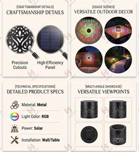 Luci Solari RGB Mandala per Recinzioni, Applique <span class=keywords><strong>da</strong></span> Parete in Metallo Cambia Colore, Impermeabili, Decorative per Esterni e Giardino - Product Image 5