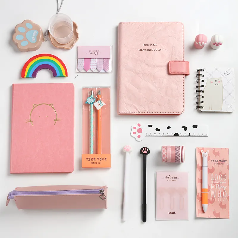 Roze Kat Creatieve Ontwerp Student Kinderen Fancy Leuke Unieke Kantoor Schoolbenodigdheden Geschenkdoos Briefpapier Set