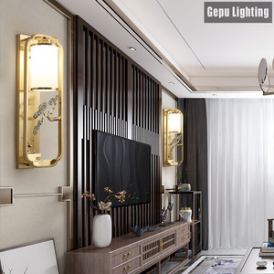 Lampe murale de style chinois, en fer doré et verre, E27 H60cm, pour salon, chambre à coucher, couloir, escalier, extérieur, nouvelle collection - Product Image 4