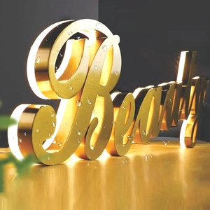 Insegna Luminosa Personalizzata Gratuita con Logo Aziendale 3D, Pannello <span class=keywords><strong>Led</strong></span> Retroilluminato in Metallo Dorato e Acrilico - Product Image 3