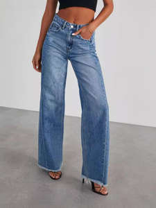 <span class=keywords><strong>Pantalones</strong></span> de mezclilla de alta calidad <span class=keywords><strong>Pantalones</strong></span> vaqueros de pierna ancha largos al por mayor <span class=keywords><strong>Pantalones</strong></span> de mezclilla oscuros Premium para mujeres <span class=keywords><strong>Pantalones</strong></span> diarios - Product Image 2