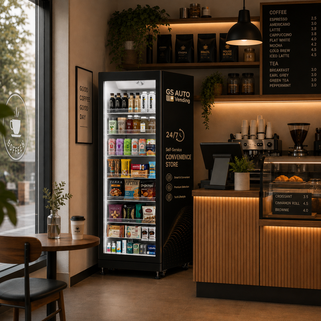 GS Vending AI Smart Vending Machine SDK Stainless Steel POS Integration for Snacks Drinks Fresh Foods Commercial Retail Solution