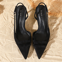 Sandales à talons aiguilles noires en daim à bout pointu pour femmes, style slingback, idéales pour les fêtes et le bureau – Vente en gros usine