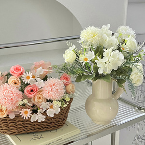 Yasunobu Fleurs Artificielles en Soie, Bouquet de Roses et d'Hortensias, Décoration de Mariage et d'Intérieur, Rose, Bleu, Blanc, Violet, Jaune, Orange - Product Image 2