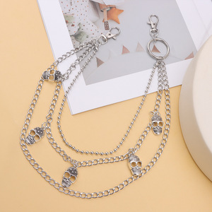 โซ่คาดเอวสไตล์ฮิปฮอป ลายหัวกะโหลกโลหะ สำหรับผู้หญิง โซ่ตกแต่งกางเกงหลายชั้น แฟชั่นพังก์ สีขาว K - Product Image 3