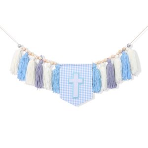Guirnalda <span class=keywords><strong>de</strong></span> Borlas Cruzadas para Silla Alta, Decoraciones para la <span class=keywords><strong>Primera</strong></span> Comunión <span class=keywords><strong>de</strong></span> Niños, Tema <span class=keywords><strong>de</strong></span> Cruz, Borlas Azules, Guirnalda <span class=keywords><strong>de</strong></span> Cuentas <span class=keywords><strong>de</strong></span> Madera - Product Image 6