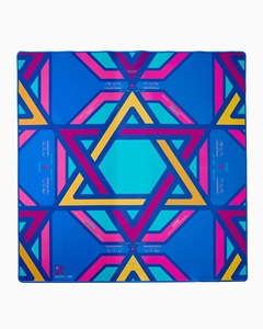 Tapis de table de mahjong Chinoiserie en bambou, motif pivoine bleue et rouge, 31,5 po x 31,5 po, moderne, pliable, antidérapant, avec règles, design floral chinois classique - Product Image 4