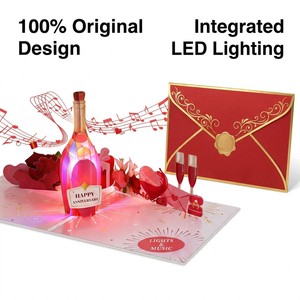 Carte de vœux originale ZS-PC0061, faite à la main, romantique, fleur 3D, forme de cœur, lumière LED, carton verni brillant - Product Image 3