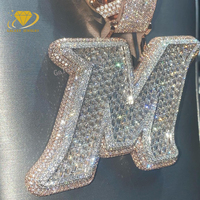 Hip Hop Rappers Mossanite Bijoux D Couleur Baguette Diamant 925 Argent Sterling Nom Initial Pendentif Collier Lettre M Pendentif