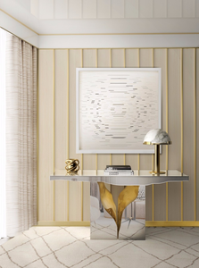 <span class=keywords><strong>Console</strong></span> de luxe <span class=keywords><strong>en</strong></span> <span class=keywords><strong>verre</strong></span> argenté de <span class=keywords><strong>haute</strong></span> qualité, Table de salon, de couloir <span class=keywords><strong>en</strong></span> or brillant, Table d'entrée pour maison, hôtel - Product Image 4