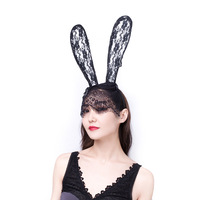 Serre-tête de fête fait main pour femme, style européen et américain, tendance, sexy, avec voile en dentelle et oreilles de lapin, couvrant le visage, pour costume de bal