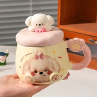 Mug en céramique avec couvercle, motif chiot de dessin animé, résistant aux hautes températures, compatible micro-ondes, pour usage domestique, cadeau mignon pour couple, petit-déjeuner, café