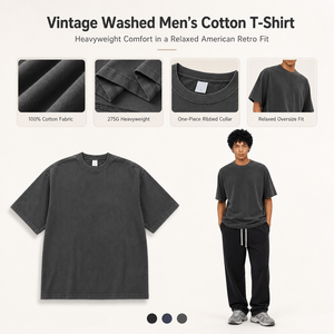 Men Heavyweight Cotton T Shirt 275G Solid Crew Neck Oversized Streetwear Tee Custom <b>Logo</b> OEM Bulk Wholesale Supply Top Tee - Product Image 6