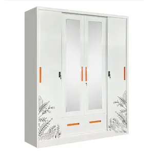 Armoire chambre lemari furnitur kamar tidur, lemari baju logam 4 pintu dengan 2 pintu geser cermin