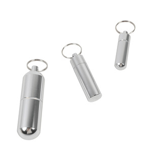 Aluminum Alloy Cotton Swab Holder Small Size Waterproof Airtight Pill Storage Case Keychain Silver Round 14-25mm Capacity 1 - Product Image 4