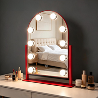 Manufacturer LED Arch Metal+Glass Freestanding Home Use Vanity Mirror 10 Dimmable Bulbs Touch Screen Detachable Magnifying