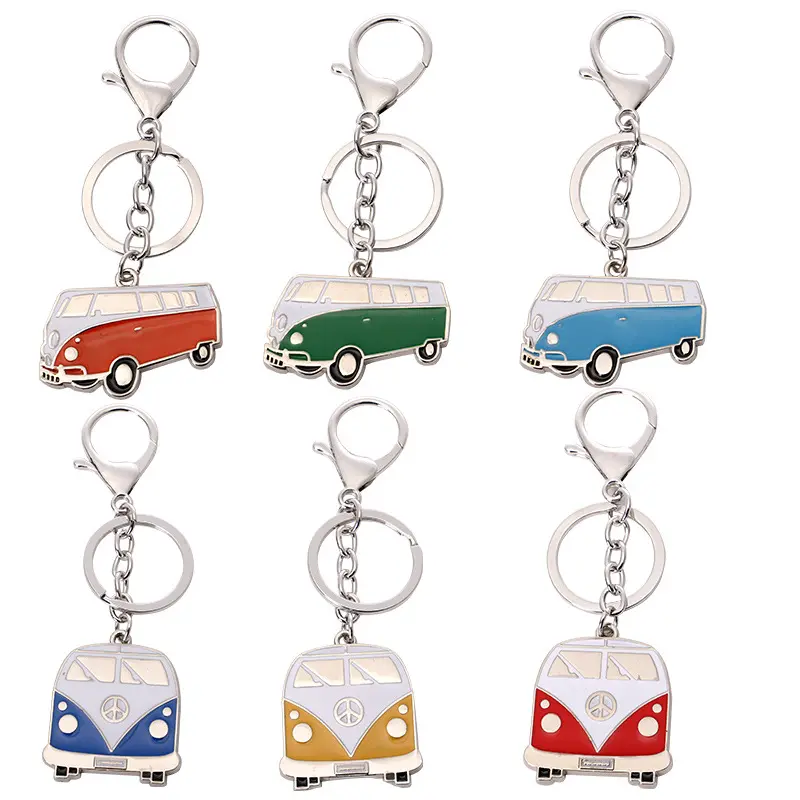 Logo personnalisé porte-clés en métal pendentif porte-clés bus dessin animé créatif mini bus porte-clés en métal