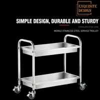 Chariot de rangement multifonctionnel personnalisable à 2 étagères en acier inoxydable brossé finition mate, 360° silencieux, pour cuisine commerciale