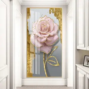 Personalizado rosa flor dourada pinturas parede artes cristal porcelana quadro arte ainda vida outra pintura de parede para decoração home