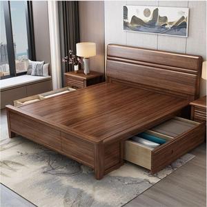 <b>Walnut</b> Solid Wood Platform Bed 1.8m/1.5m/1.2m Double Single Bedroom Furniture Durable Box Frame Structure - Product Image 2