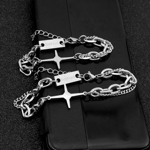 2026 New Simple Popular Design Double Layered <b>Chain</b> Cross Bracelet <b>Titanium</b> Steel Unisex's Fashion Bracelets Wholesale Jewelry - Product Image 2