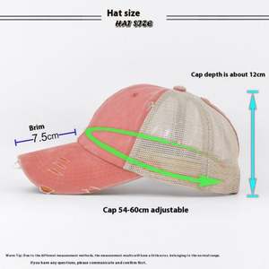Wholesale Women's <b>Light</b> Version Multicolor 6 Panels Baseball Cap New Ponytail Washed <b>Net</b> Cap - Product Image 3