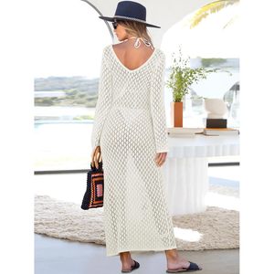 Robe de plage moulante FOXA pour femme, en crochet ajouré 100 % acrylique, manches longues, col en V profond, vêtements de vacances, été 2026 - Product Image 4