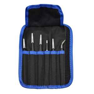 Stainless steel tweezers 6-piece set, <b>canvas</b> bag set, 6 tweezers, anti-static, for electronic repair (ESD), curved tip. - Product Image 1